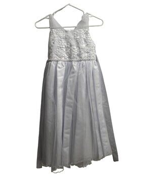 Bonnie Jean Girls White Floral Empire Beaded Waist Long Formal Dress Size 8